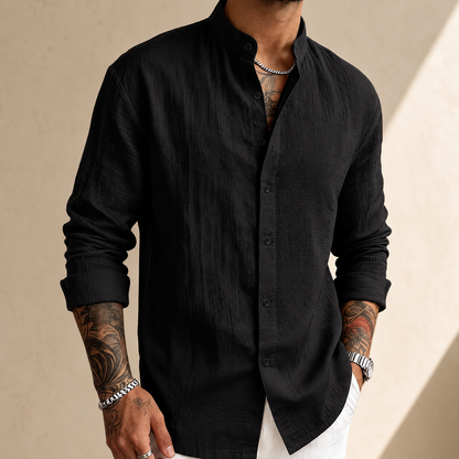 Sakkat | Textured Stand Collar Button Shirt