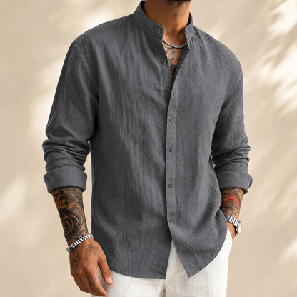 Sakkat | Textured Stand Collar Button Shirt