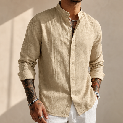 Sakkat | Textured Stand Collar Button Shirt