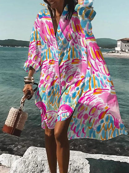Calogera | Floral Print Loose Shirt Dress