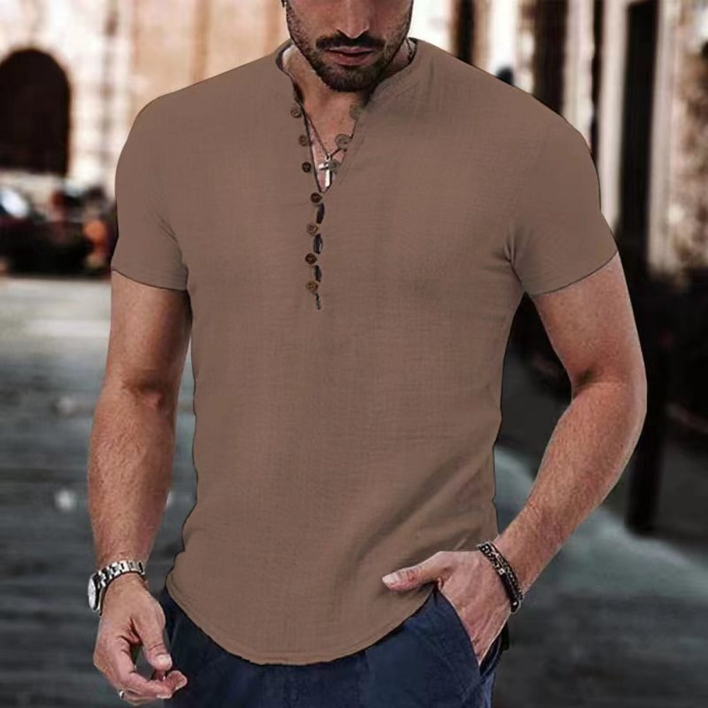 Anestis | Short Sleeve Henley Neck Shirt