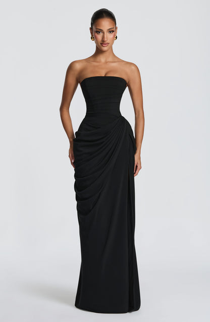 Narja | Strapless Ruched Split Maxi Dress