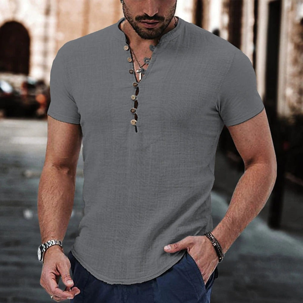 Anestis | Short Sleeve Henley Neck Shirt