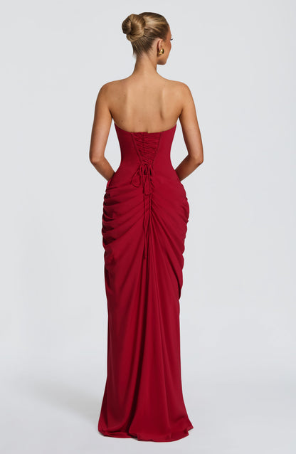 Narja | Strapless Ruched Split Maxi Dress