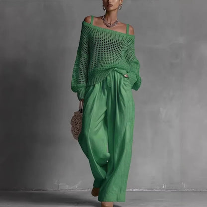 Shaneka | Off Shoulder Knit Top Wide Leg Set