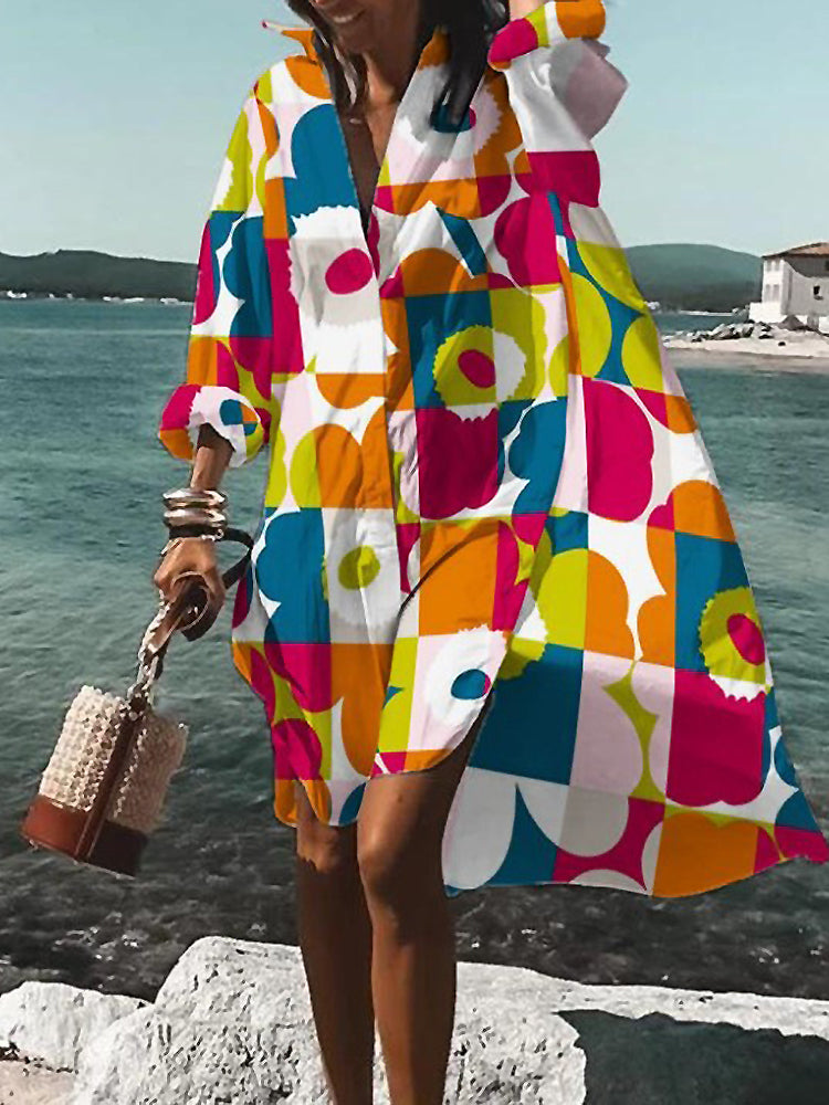 Calogera | Floral Print Loose Shirt Dress