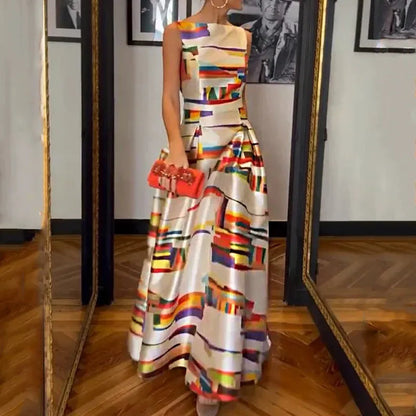 Vivien | Maxi Dress Geometric Print Open Back