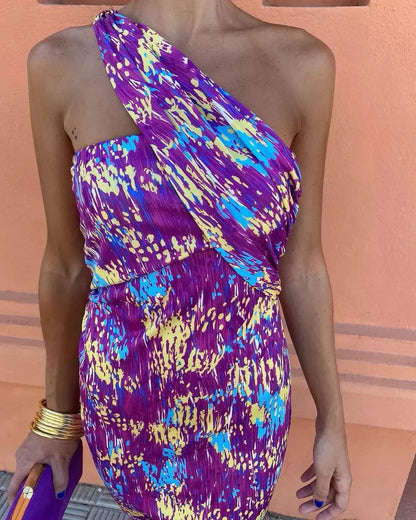 Svetlena | One-Shoulder Printed Maxi Bodycon Dress
