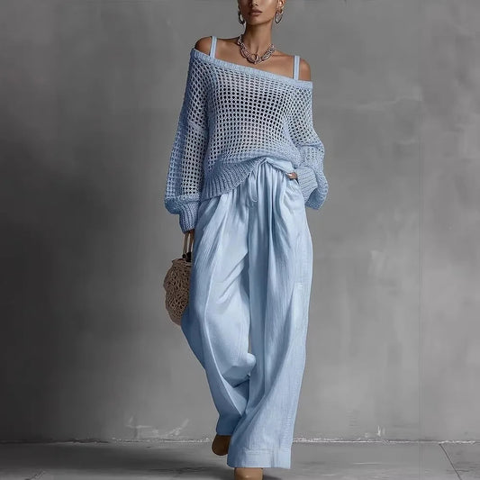 Shaneka | Off Shoulder Knit Top Wide Leg Set