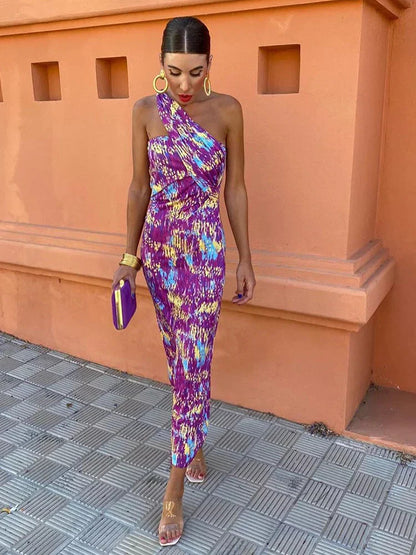 Svetlena | One-Shoulder Printed Maxi Bodycon Dress