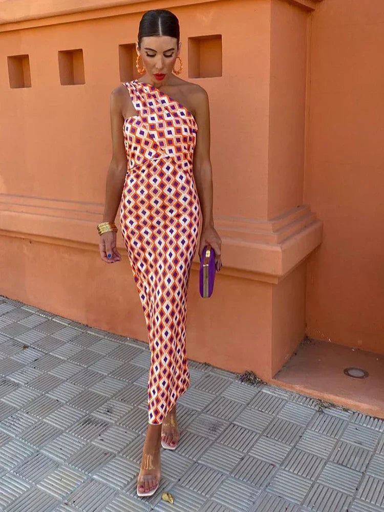 Svetlena | One-Shoulder Printed Maxi Bodycon Dress