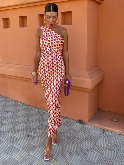 Svetlena | One-Shoulder Printed Maxi Bodycon Dress