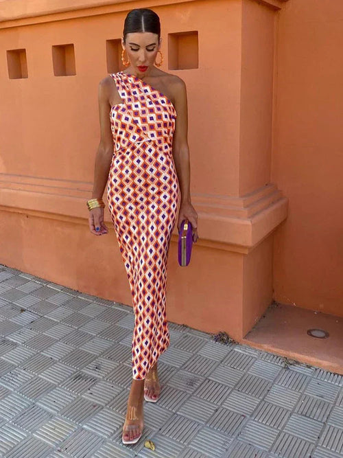 Svetlena | One-Shoulder Printed Maxi Bodycon Dress