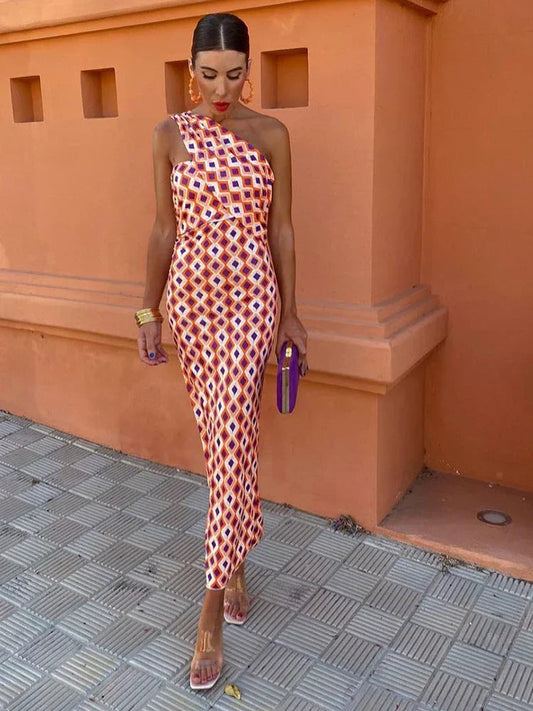 Svetlena | One-Shoulder Printed Maxi Bodycon Dress