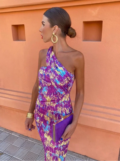 Svetlena | One-Shoulder Printed Maxi Bodycon Dress