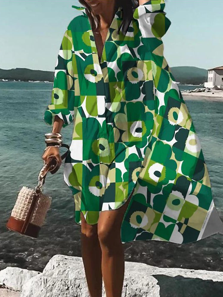 Calogera | Floral Print Loose Shirt Dress