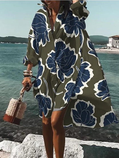 Calogera | Floral Print Loose Shirt Dress