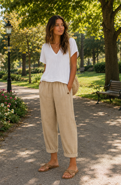 Lindia | Tapered Pants With Rolled Cuffs