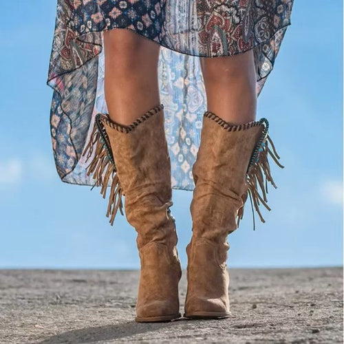 Susana | Mid Calf Fringe Western Heel Boots