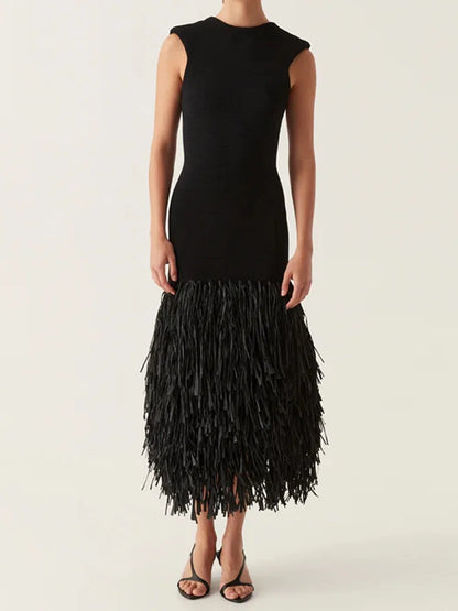 Ana | Fringed Midi Dress Sleeveless Black Fit