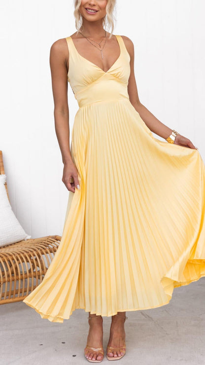 Sheree | Pleated V Neck Sleeveless Maxi Dress