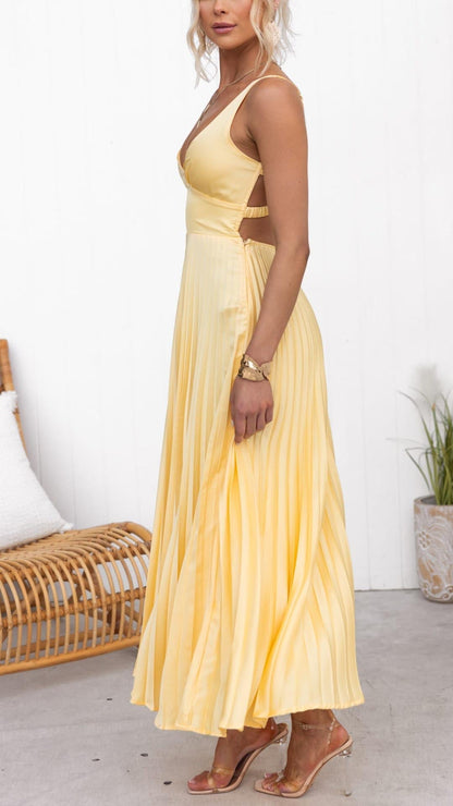 Sheree | Pleated V Neck Sleeveless Maxi Dress