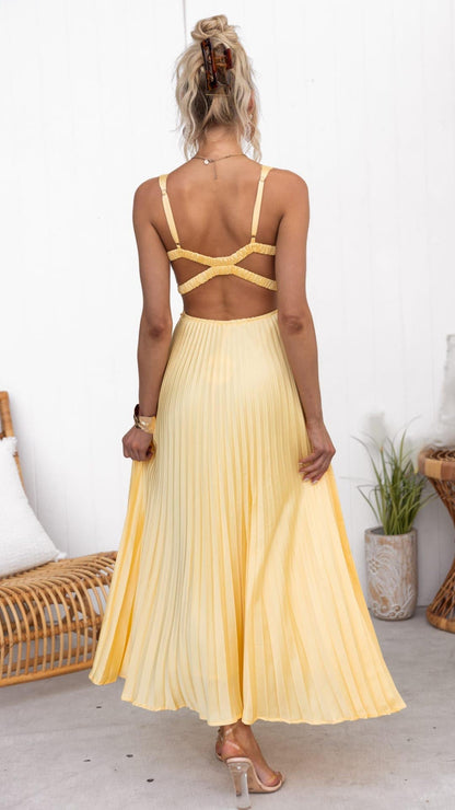 Sheree | Pleated V Neck Sleeveless Maxi Dress