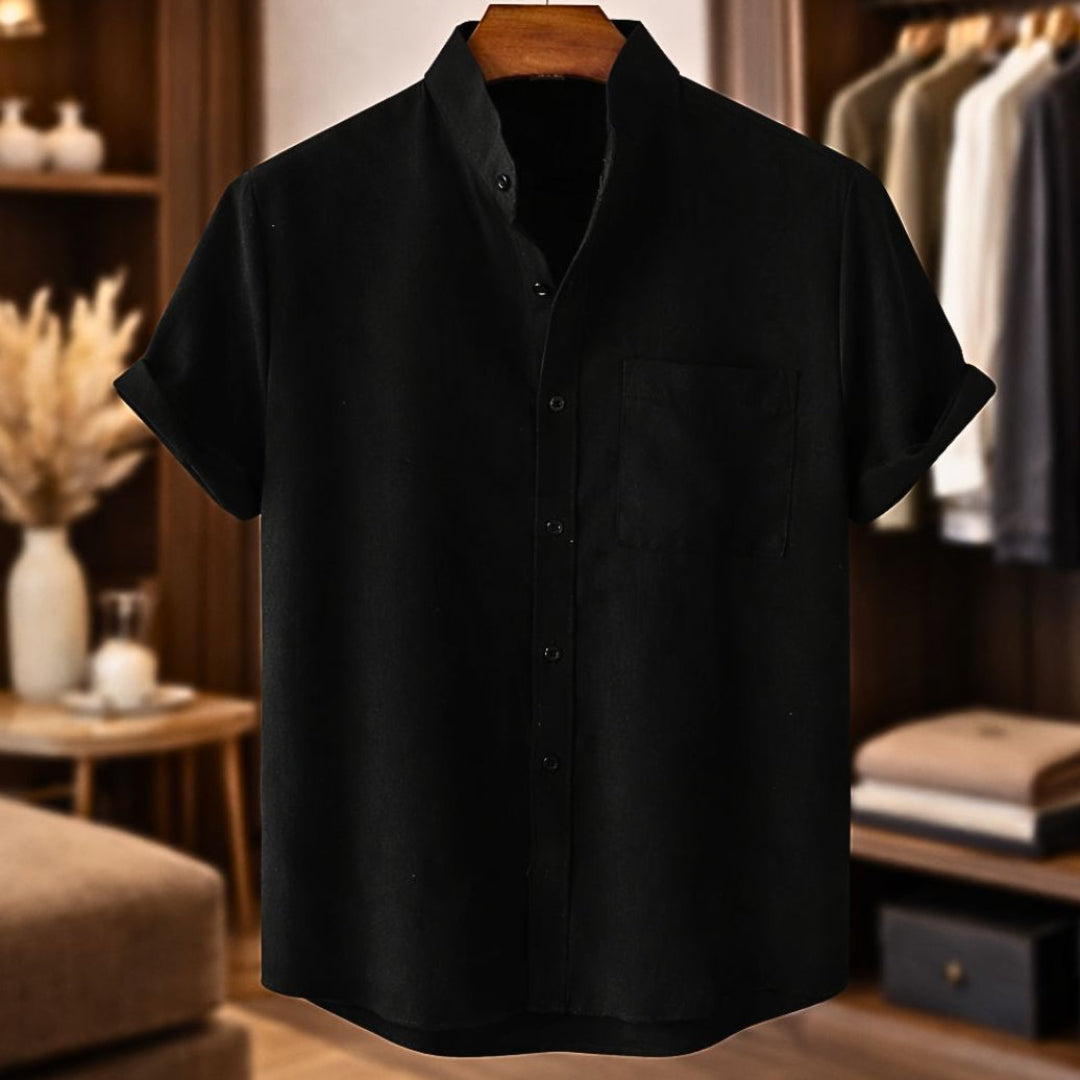 Sinzer | Shirt Short Sleeve Textured Button Front Pocket