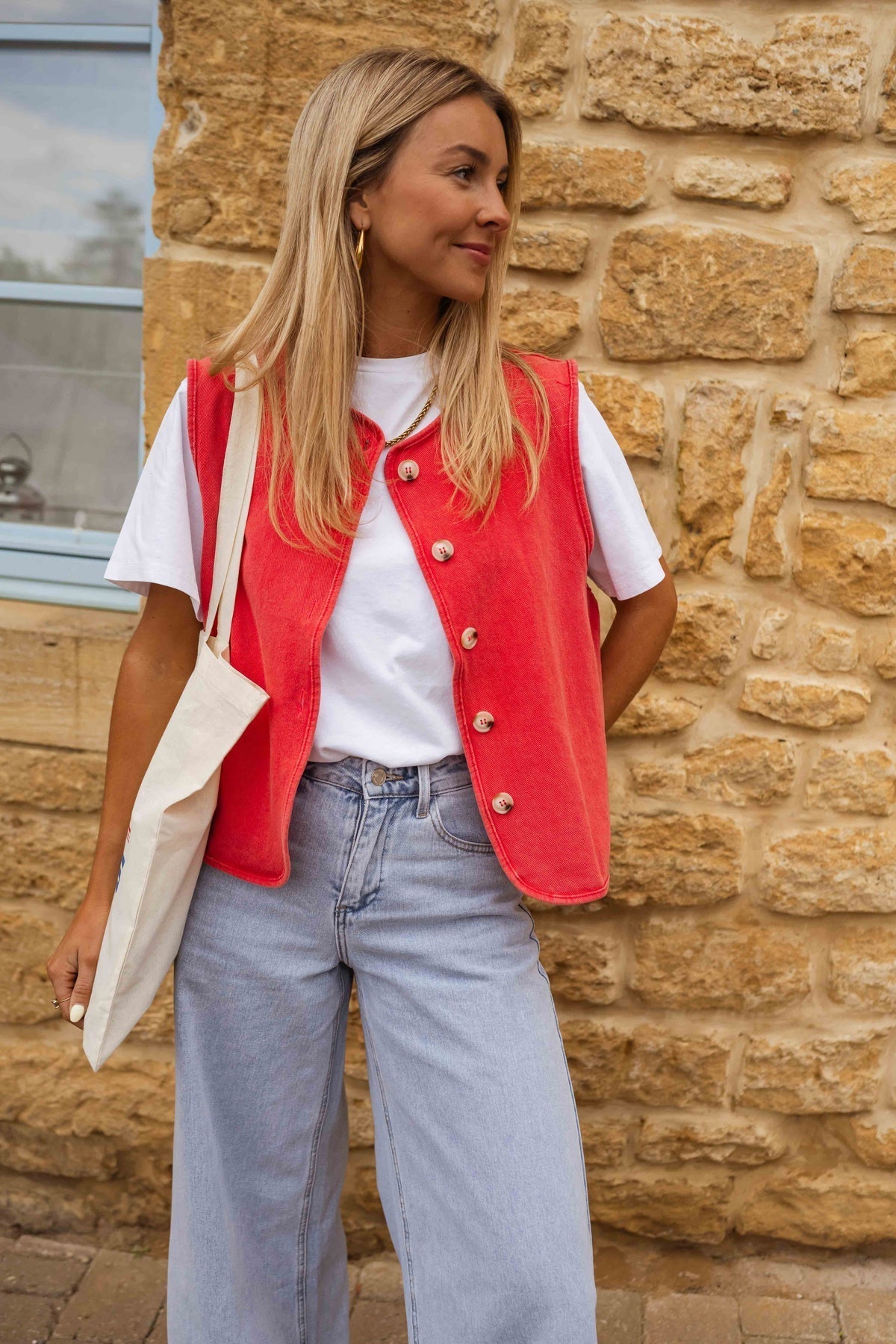 Ellinor | Button Front Coral Sleeveless Knit Vest