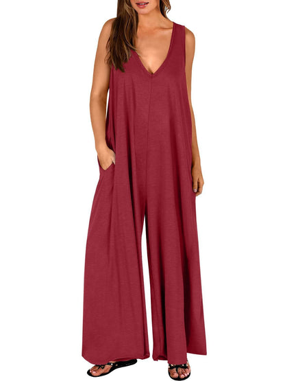 Arancha | Sleeveless V-Neck Wide Leg Jumpsuit