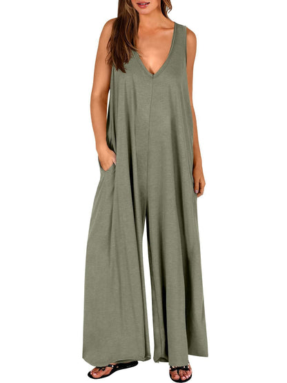 Arancha | Sleeveless V-Neck Wide Leg Jumpsuit