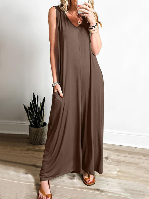 Arancha | Sleeveless V-Neck Wide Leg Jumpsuit