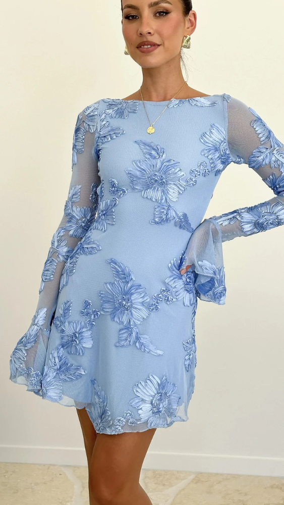 Keelly | Mini Dress With Sheer Floral Sleeves