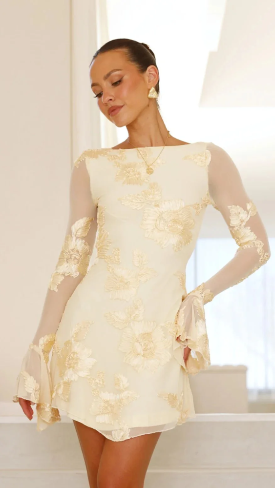 Keelly | Mini Dress With Sheer Floral Sleeves