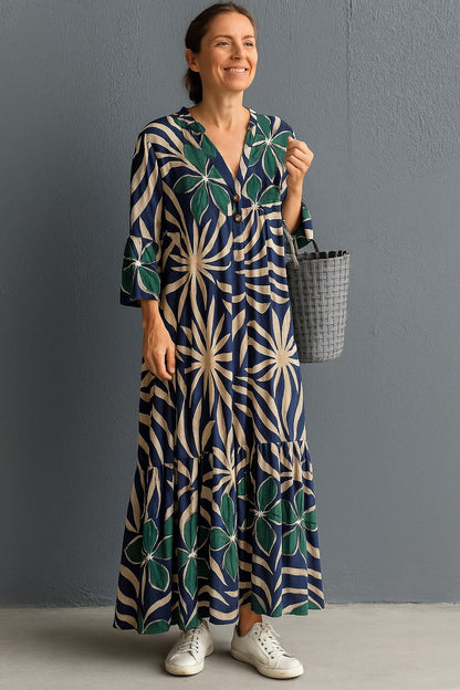 Solveig |  Maxi Dress Floral Print V-Neck Loose
