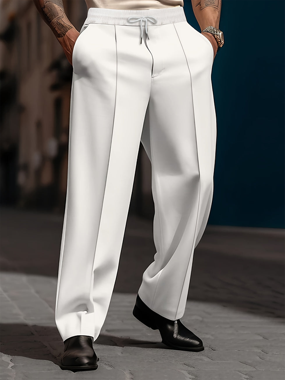 Raimi | Trousers Drawstring Waist Wide Leg Solid Color
