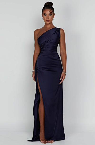 Genesis | One Shoulder Ruched Split Maxi Dress