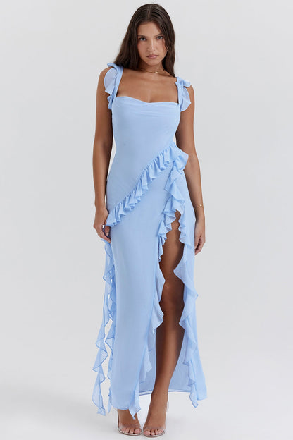 Dalia | Ruffle Trim Sleeveless High Slit Maxi Dress