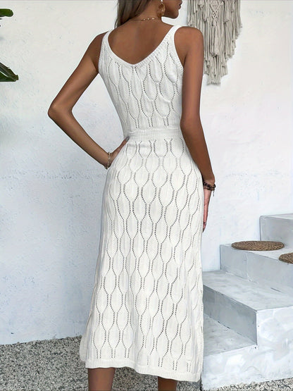 Luciana | Sleeveless Pointelle Knit Midi Dress