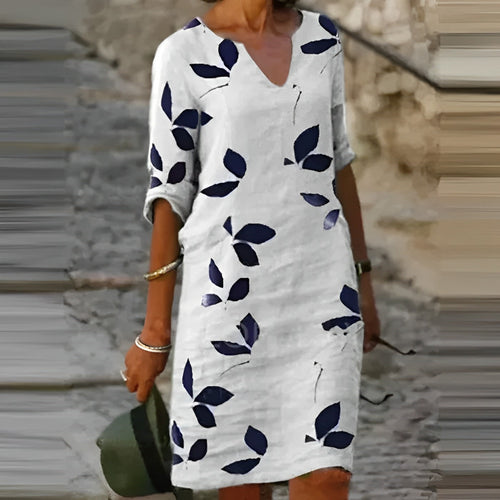 Zadie | Leaf Print V-Neck Midi Dress