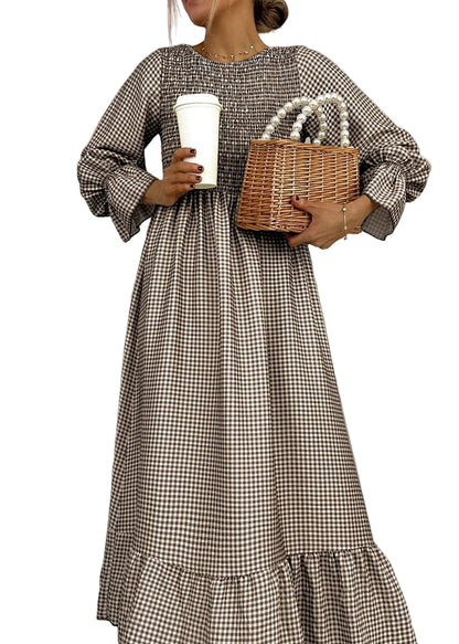 Helenee | Maxi Dress With Checked Smocked Bodice