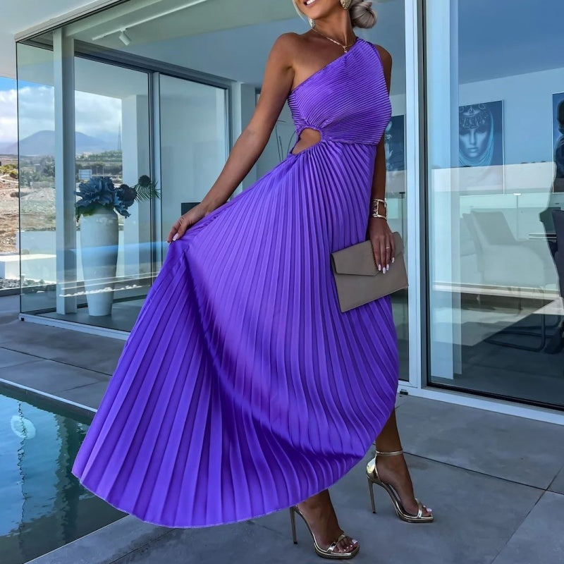 Breena | One-Shoulder Pleated Maxi Dress