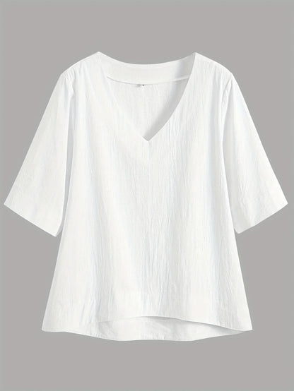 Mattea | V Neck Loose Fit Short Sleeve Top
