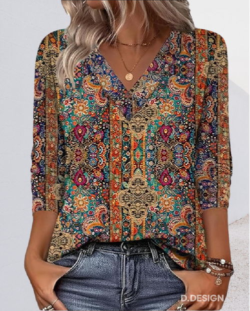 Eleeza | Blouse Retro Print V Neck