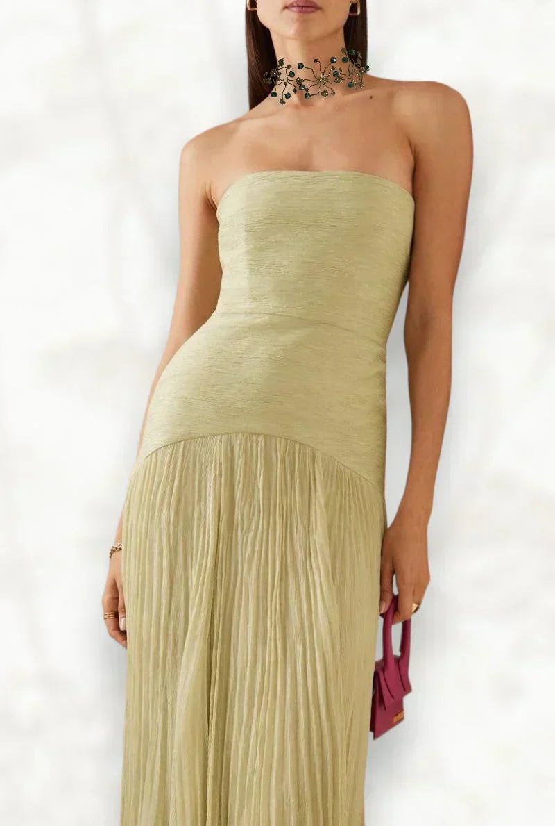 Carina | Strapless Pleated Maxi Evening Dress