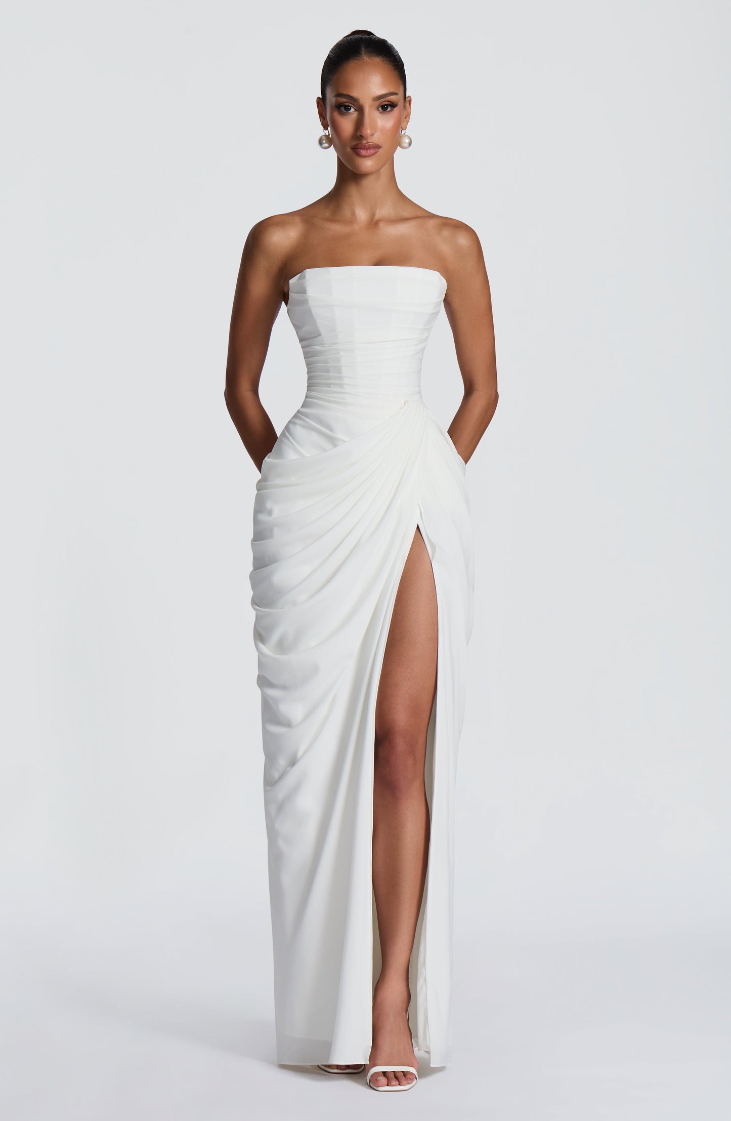 Narja | Strapless Ruched Split Maxi Dress
