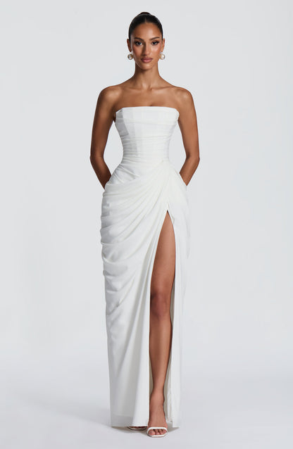 Narja | Strapless Ruched Split Maxi Dress