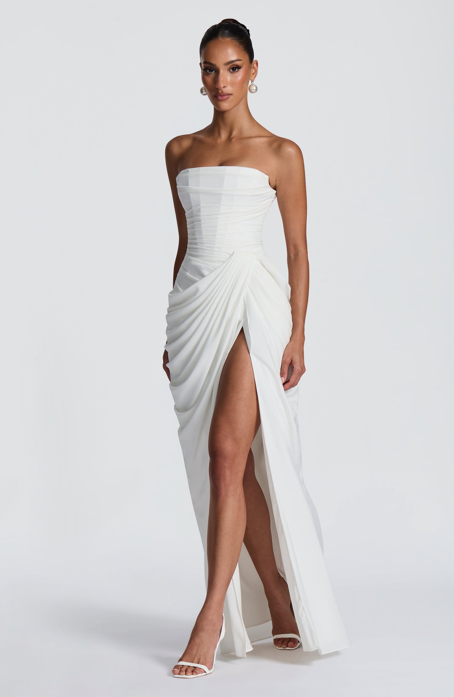Narja | Strapless Ruched Split Maxi Dress