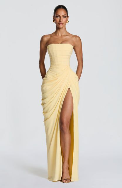 Narja | Strapless Ruched Split Maxi Dress