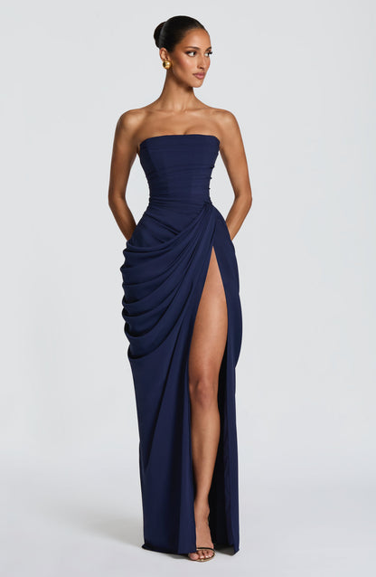 Narja | Strapless Ruched Split Maxi Dress